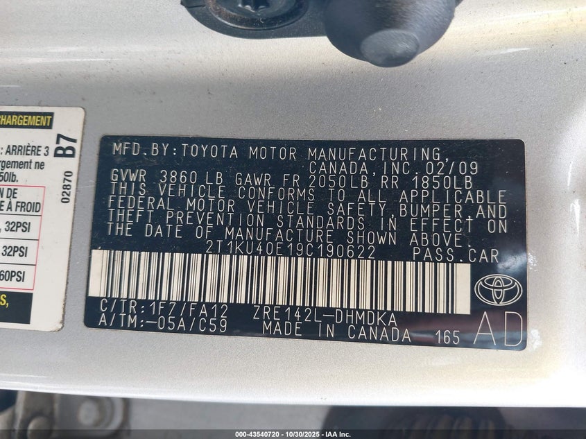 2009 Toyota Matrix VIN: 2T1KU40E19C190622 Lot: 43540720