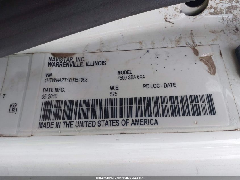 2011 International 7000 7500 VIN: 1HTWNAZT1BJ357993 Lot: 43540750