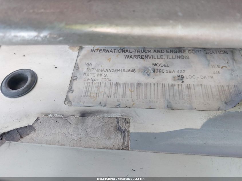 2005 International 4000 4300 VIN: 1HTMMAAN25H154548 Lot: 43540784