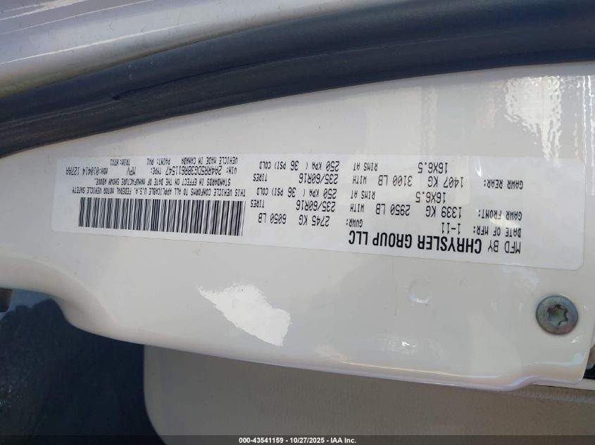 2011 Chrysler Town & Country Touring VIN: 2A4RR5DG3BR611547 Lot: 43541159