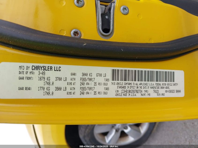 2009 Dodge Ram 1500 St VIN: 1D3HB18K29S782724 Lot: 43541245