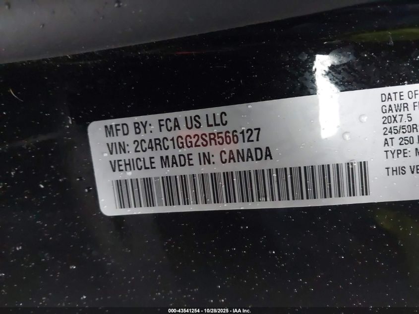 2025 Chrysler Pacifica Limited VIN: 2C4RC1GG2SR566127 Lot: 43541254