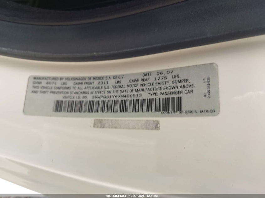3VWPG31Y67M420513 2007 VOLKSWAGEN BEETLE photo no. 9