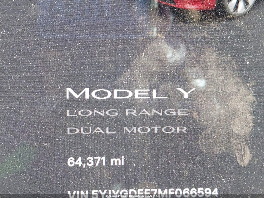 2021 Tesla Model Y Long Range Dual Motor All-Wheel Drive VIN: 5YJYGDEE7MF066594 Lot: 43541354