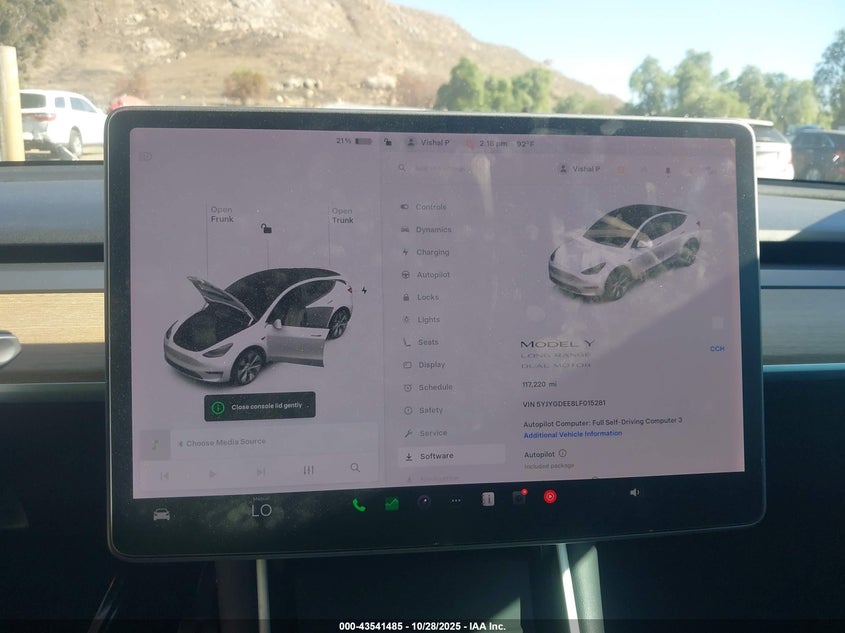 2020 Tesla Model Y Long Range Dual Motor All-Wheel Drive VIN: 5YJYGDEE8LF015281 Lot: 43541485