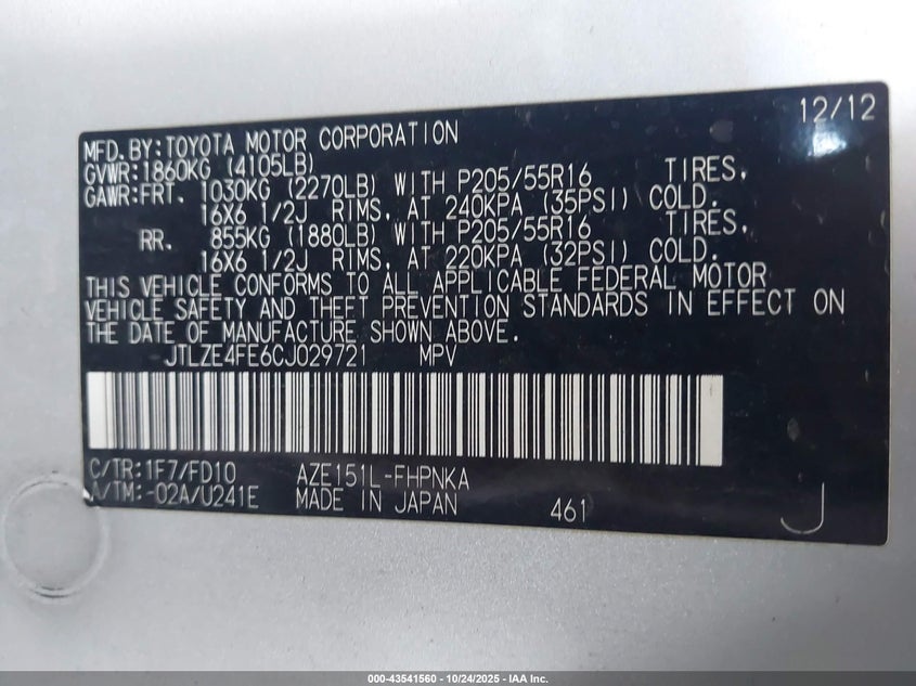 JTLZE4FE6CJ029721 2012 SCION XB photo no. 9