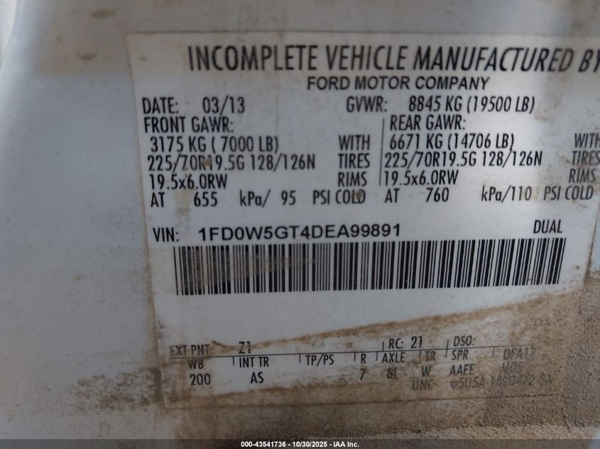 2013 Ford F-550 Chassis Xl VIN: 1FD0W5GT4DEA99891 Lot: 43541736