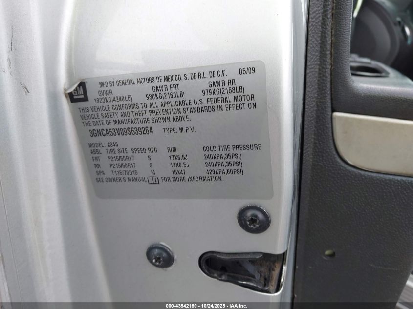 2009 Chevrolet Hhr Lt VIN: 3GNCA53V09S639264 Lot: 43542180