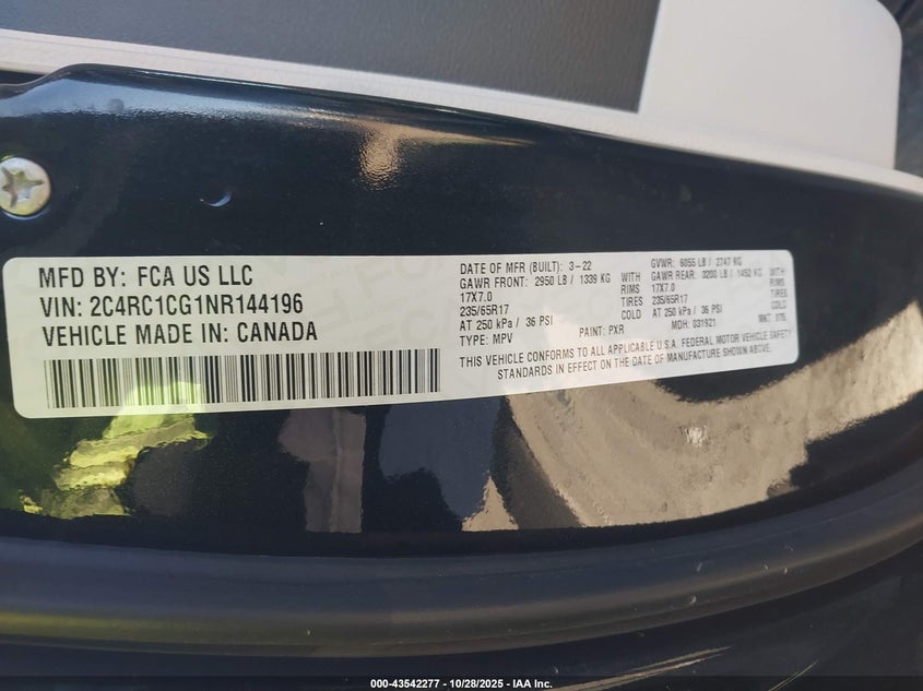 2022 CHRYSLER VOYAGER LX 2C4RC1CG1NR144196