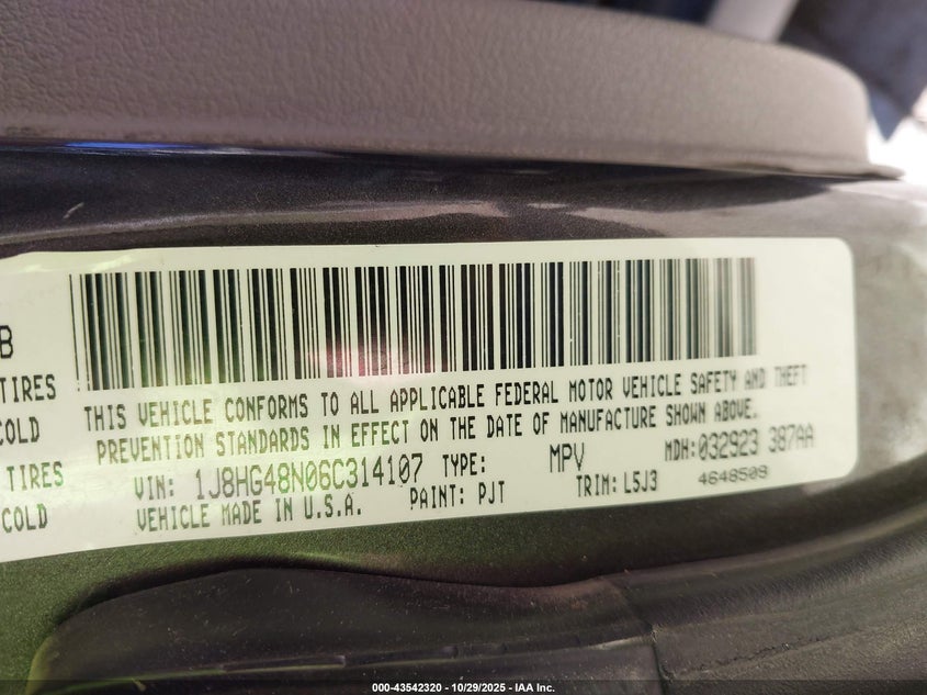 2006 Jeep Commander VIN: 1J8HG48N06C314107 Lot: 43542320