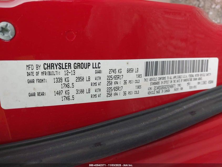 2014 Dodge Grand Caravan American Value Pkg VIN: 2C4RDGBG6ER248071 Lot: 43542371