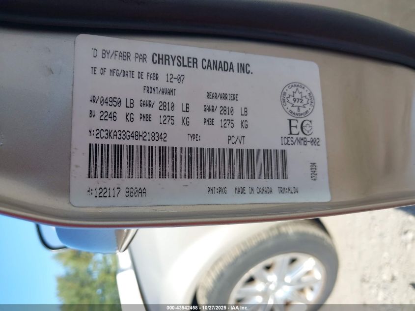 2008 Chrysler 300 Limited VIN: 2C3KA33G48H218342 Lot: 43542458