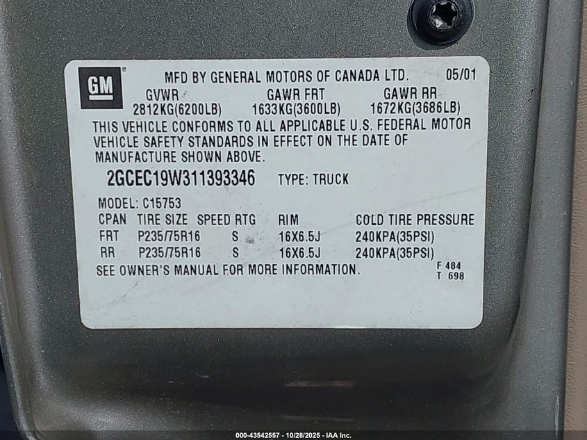 2GCEC19W311393346 2001 CHEVROLET SILVERADO photo no. 9