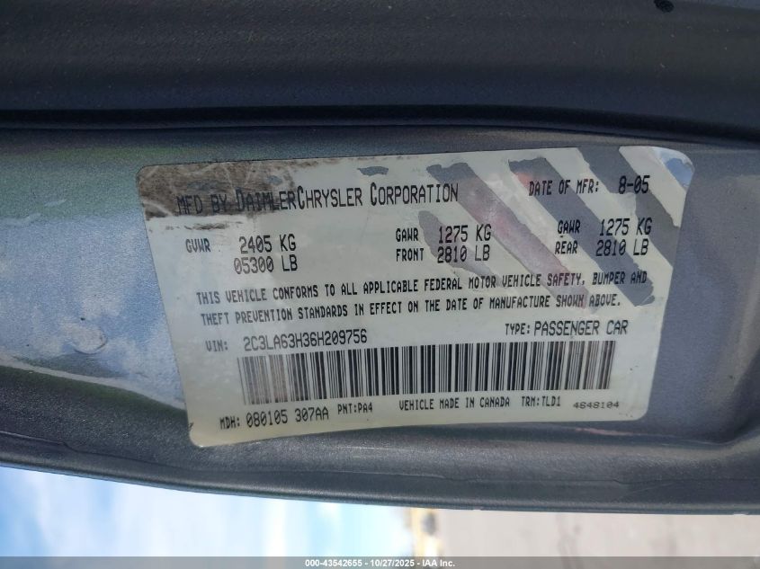 2006 Chrysler 300C VIN: 2C3LA63H36H209756 Lot: 43542655