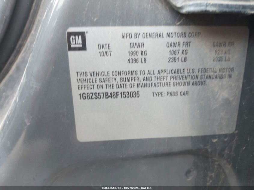 2008 Saturn Aura Xe VIN: 1G8ZS57B48F153036 Lot: 43542752