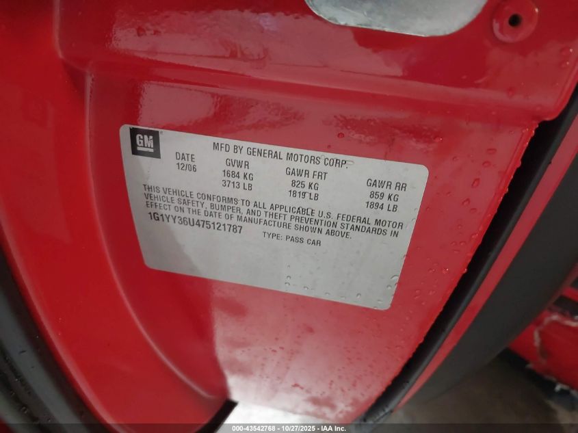 2007 Chevrolet Corvette VIN: 1G1YY36U475121787 Lot: 43542768