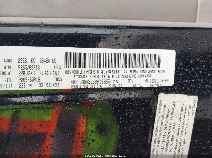 2008 Chrysler Aspen Limited VIN: 1A8HX58288F132250 Lot: 43542864