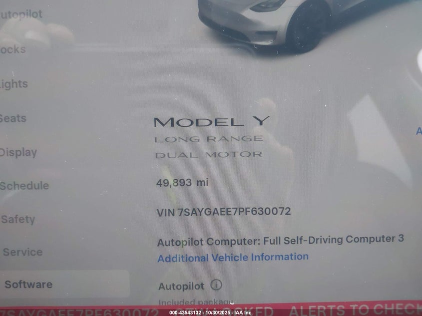 2023 Tesla Model Y Awd/Long Range Dual Motor All-Wheel Drive VIN: 7SAYGAEE7PF630072 Lot: 43543132