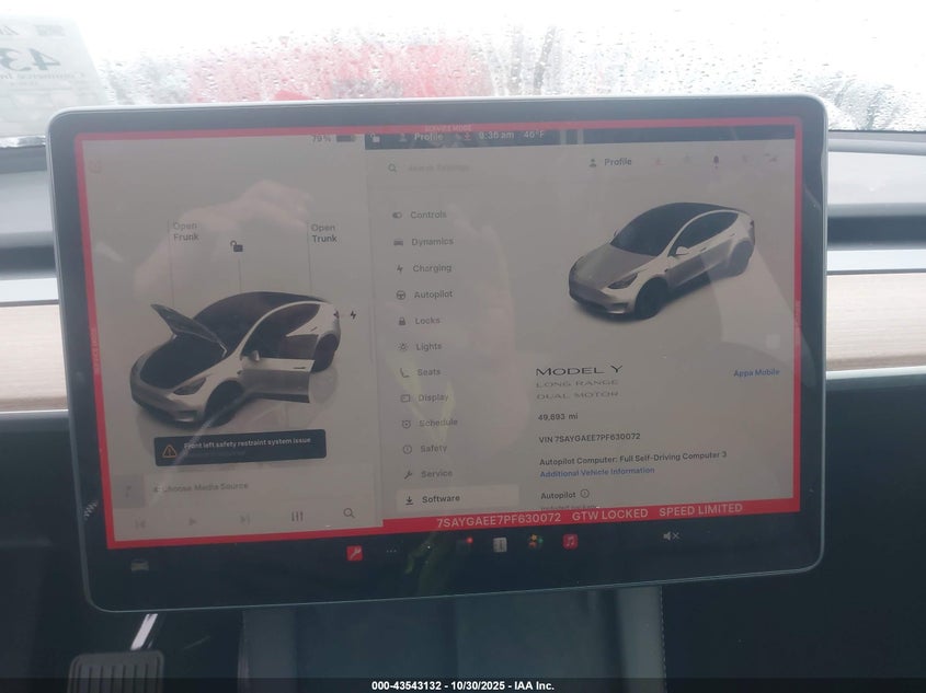 2023 Tesla Model Y Awd/Long Range Dual Motor All-Wheel Drive VIN: 7SAYGAEE7PF630072 Lot: 43543132