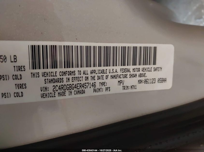 2014 Dodge Grand Caravan Se 30Th Anniversary VIN: 2C4RDGBG4ER457146 Lot: 43543144