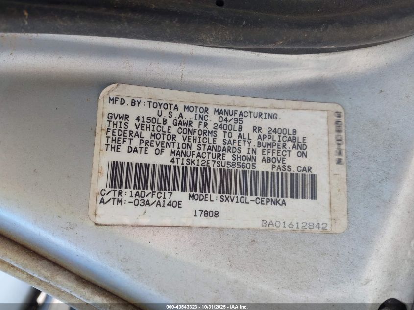 1995 Toyota Camry Le VIN: 4T1SK12E7SU585605 Lot: 43543323