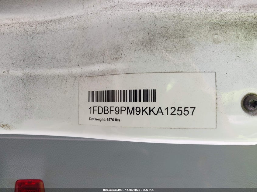 2019 Ford Transit-350 Cutaway VIN: 1FDBF9PM9KKA12557 Lot: 43543499