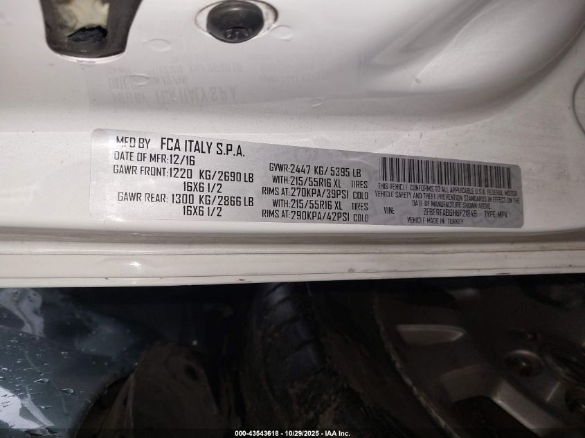 2017 Ram Promaster City Tradesman VIN: ZFBERFAB6H6F21849 Lot: 43543618