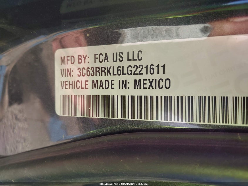 2020 Ram 3500 Laramie Longhorn 4X4 8' Box VIN: 3C63RRKL6LG221611 Lot: 43543733