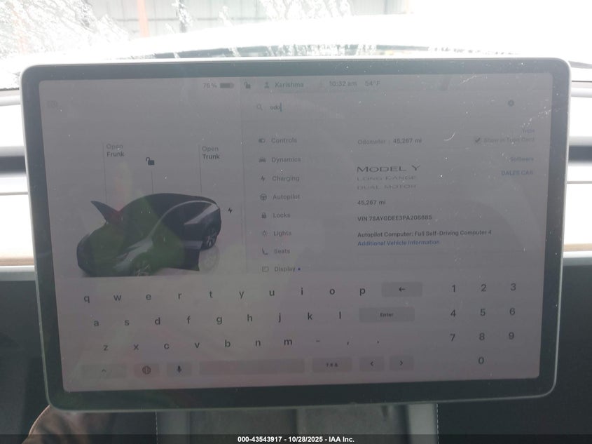 2023 Tesla Model Y Awd/Long Range Dual Motor All-Wheel Drive VIN: 7SAYGDEE3PA208685 Lot: 43543917