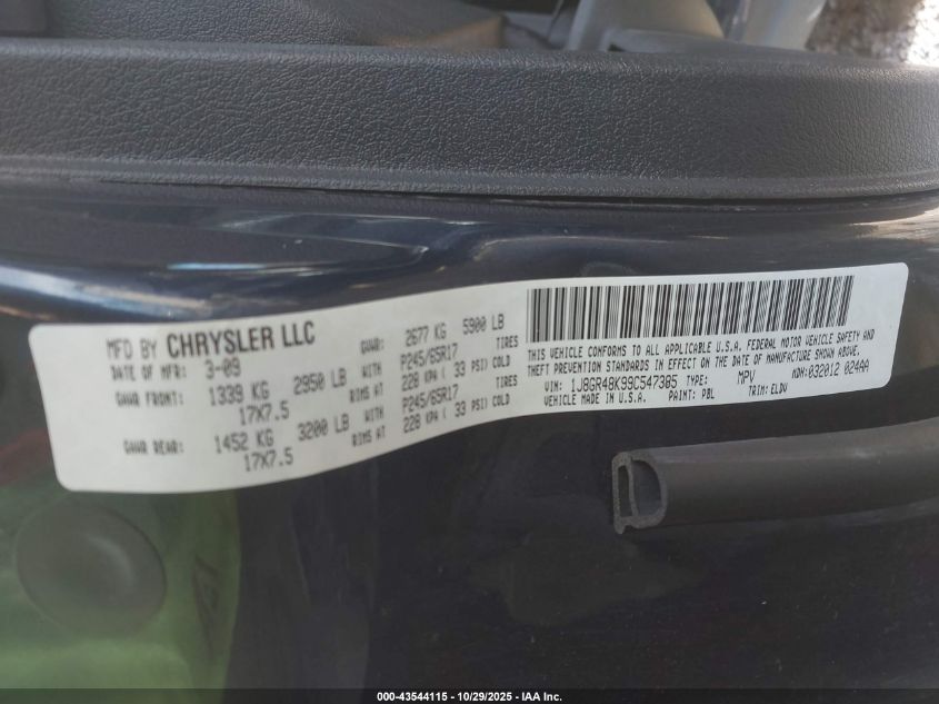 2009 Jeep Grand Cherokee Laredo VIN: 1J8GR48K99C547385 Lot: 43544115