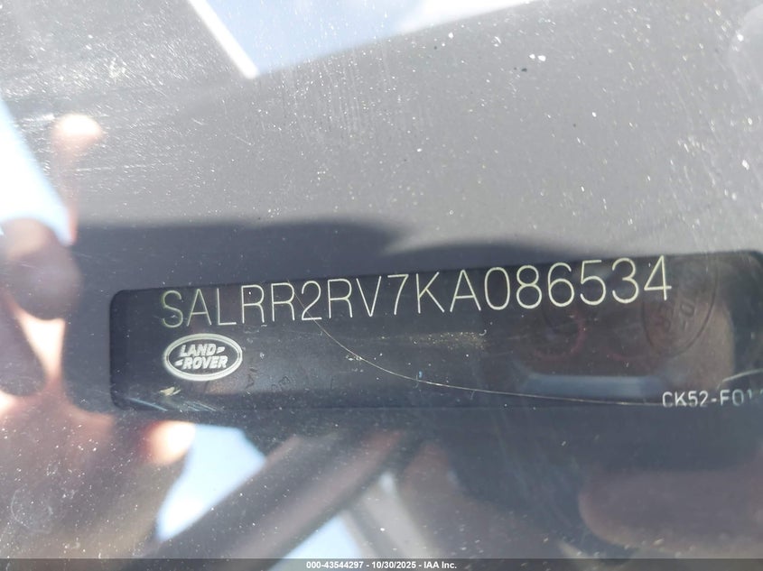 2019 Land Rover Discovery Hse VIN: SALRR2RV7KA086534 Lot: 43544297