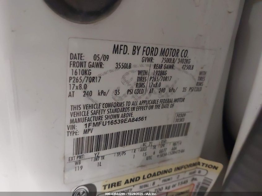 2009 Ford Expedition Xlt VIN: 1FMFU16539EA84561 Lot: 43544299