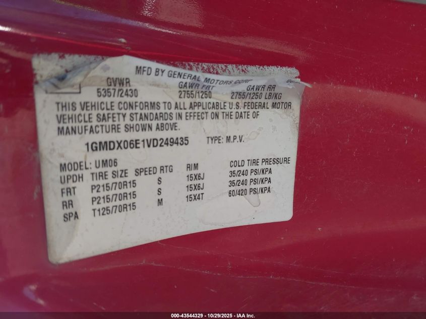 1997 Pontiac Trans Sport VIN: 1GMDX06E1VD249435 Lot: 43544329