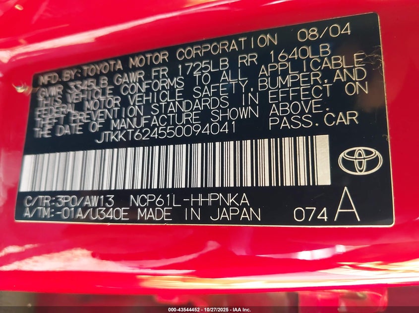 JTKKT624550094041 2005 SCION XA photo no. 9