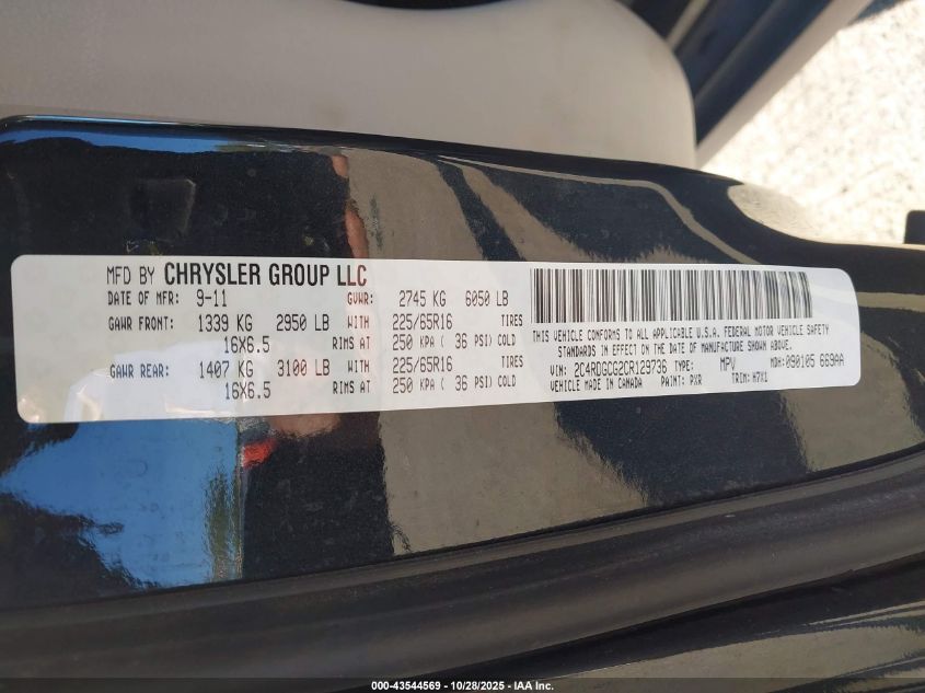 2012 Dodge Grand Caravan Sxt VIN: 2C4RDGCG2CR129736 Lot: 43544569