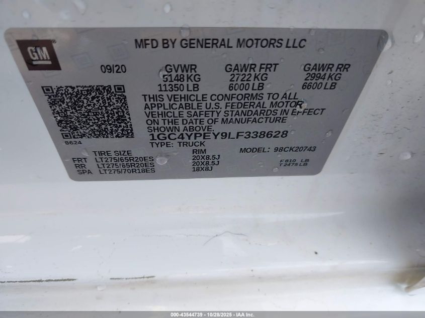 2020 Chevrolet Silverado 2500Hd 4Wd Standard Bed Ltz VIN: 1GC4YPEY9LF338628 Lot: 43544739