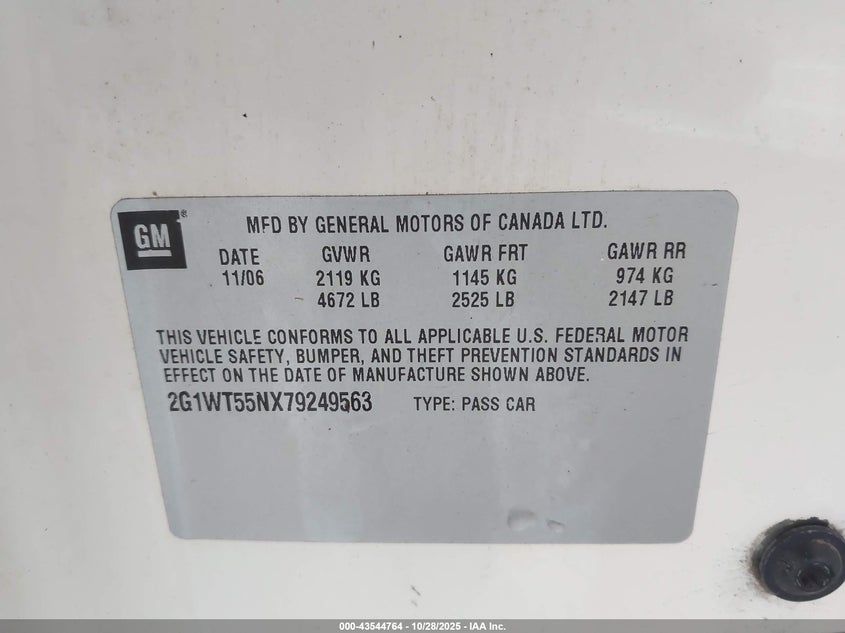 2G1WT55NX79249563 2007 CHEVROLET IMPALA photo no. 9