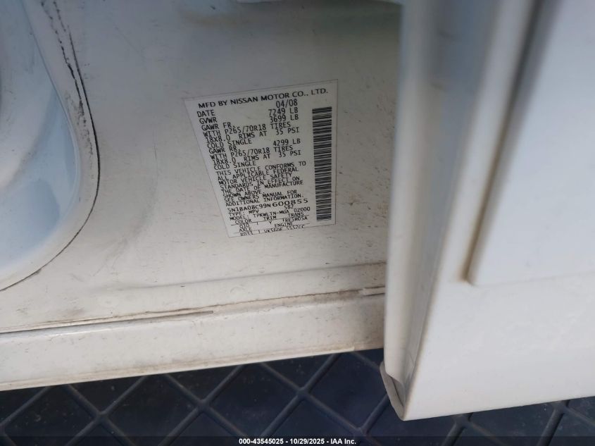 2009 Nissan Armada Se VIN: 5N1BA08C99N600855 Lot: 43545025