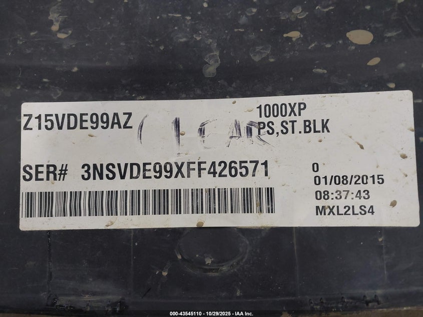 2015 Polaris Rzr Xp 1000 Eps VIN: 3NSVDE99XFF426571 Lot: 43545110