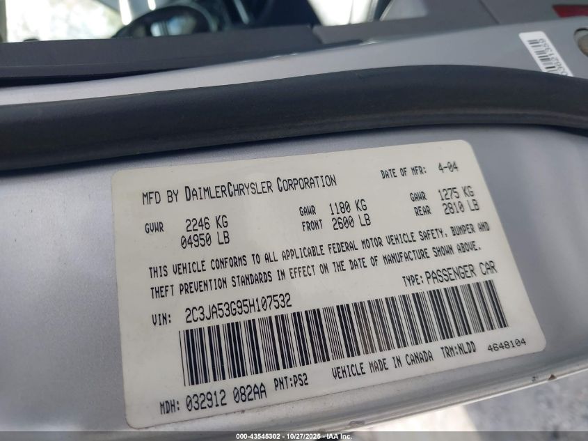 2005 Chrysler 300 Touring VIN: 2C3JA53G95H107532 Lot: 43545302