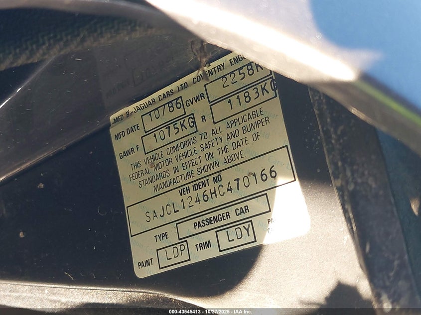 1987 Jaguar Xj6 Sovereign VIN: SAJCL1246HC470166 Lot: 43545413