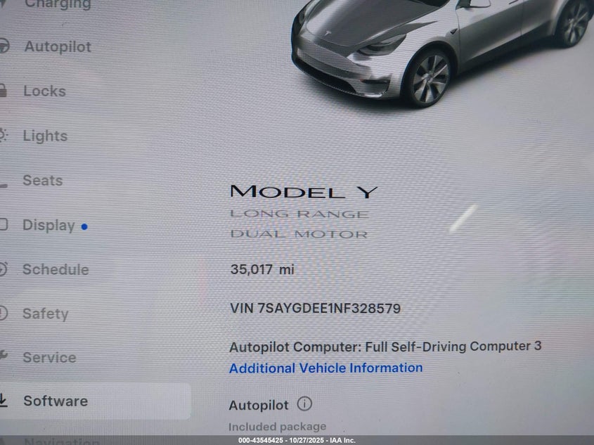2022 Tesla Model Y Long Range Dual Motor All-Wheel Drive VIN: 7SAYGDEE1NF328579 Lot: 43545425