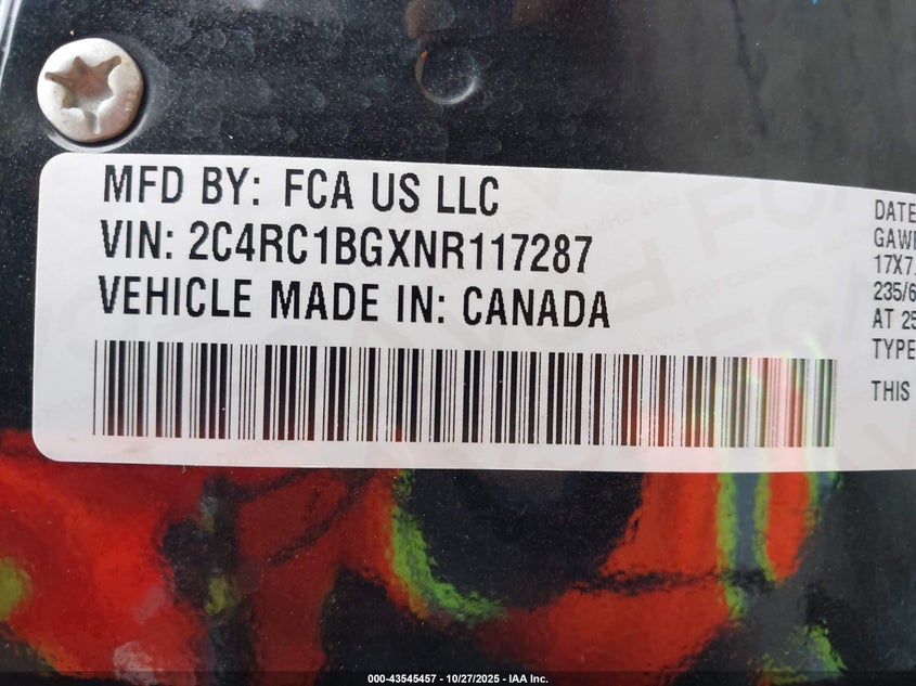 2022 Chrysler Pacifica Touring L VIN: 2C4RC1BGXNR117287 Lot: 43545457