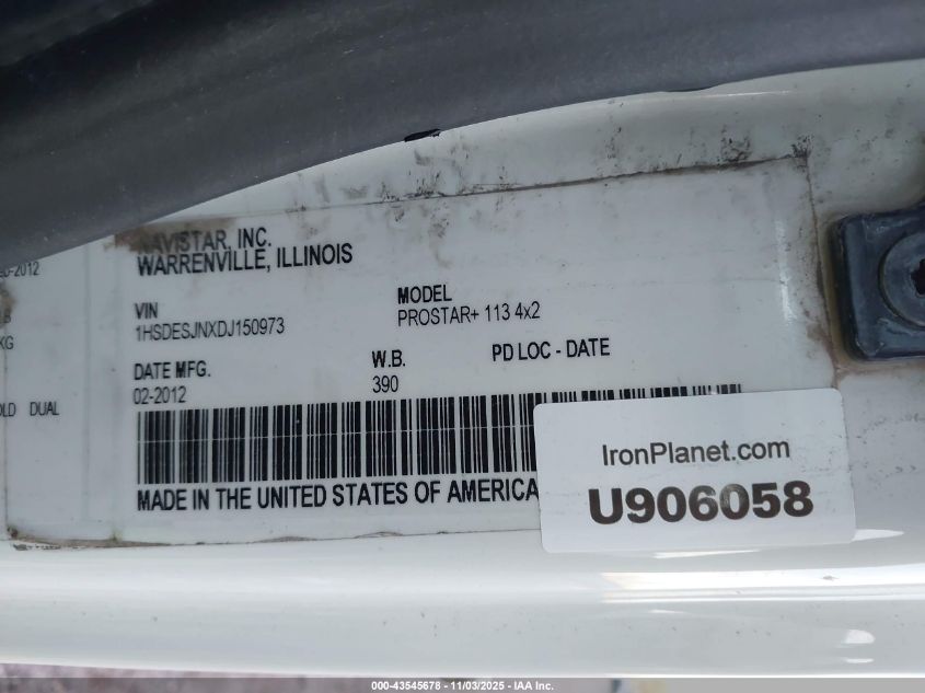 2013 International Prostar VIN: 1HSDESJNXDJ150973 Lot: 43545678