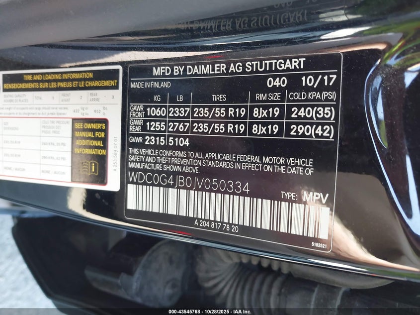 2018 MERCEDES-BENZ GLC 300 WDC0G4JB0JV050334