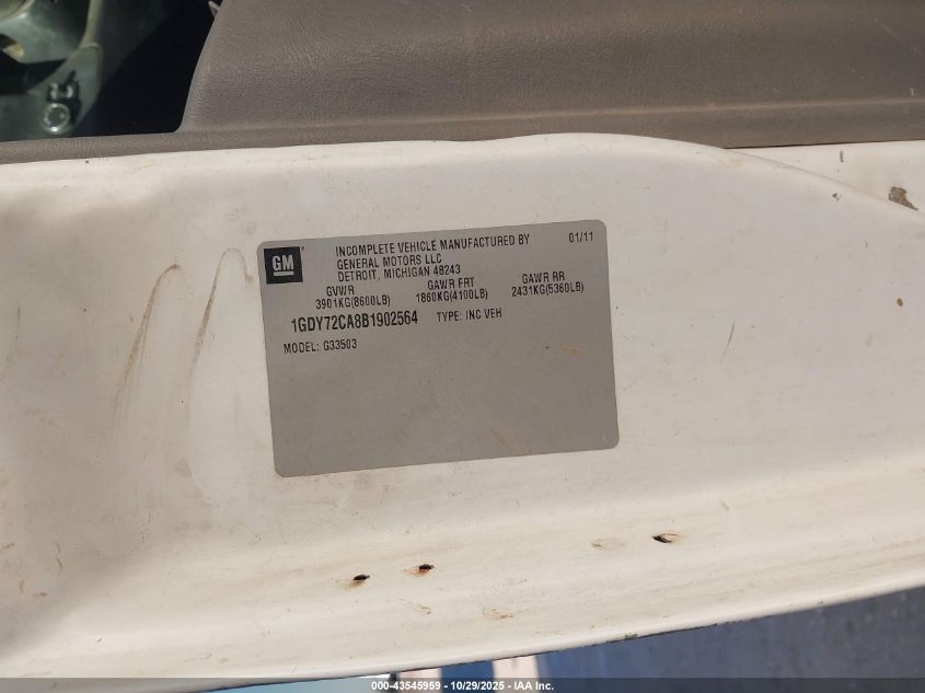 2011 GMC Savana Cutaway Work Van VIN: 1GDY72CA8B1902564 Lot: 43545959