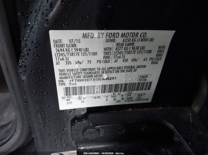 2016 Ford F-350 Lariat VIN: 1FT8W3DTXGEA36251 Lot: 43545963