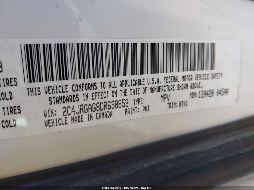 2013 Ram Cargo Tradesman VIN: 2C4JRGAG8DR638653 Lot: 43545990