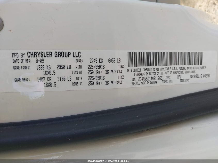 2010 Dodge Grand Caravan Sxt VIN: 2D4RN5D14AR112691 Lot: 43546087