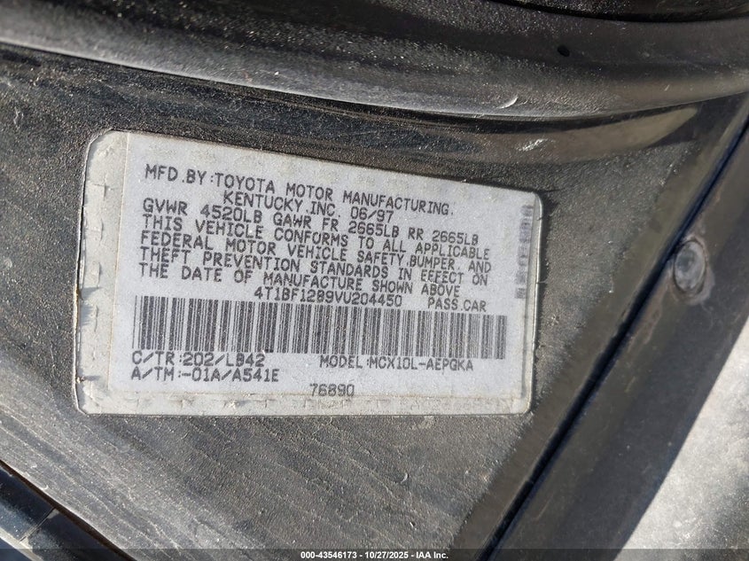 1997 Toyota Avalon Xls VIN: 4T1BF12B9VU204450 Lot: 43546173